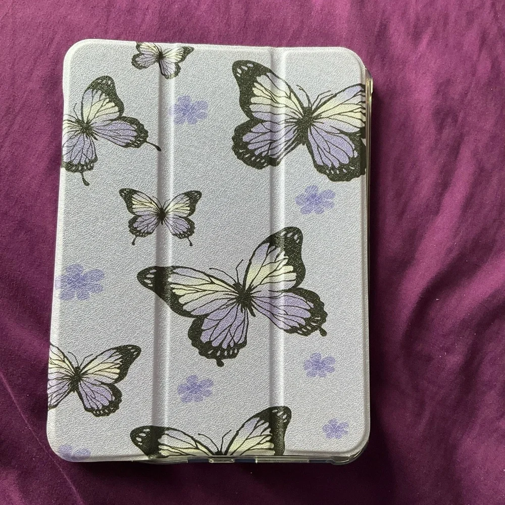 Apple Tablet Case with Butterfly Design - Purple and Black